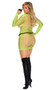 Sheer mini dress features stretchy diamond net fabric and long sleeves.