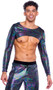 Shimmer long sleeve crop top with rainbow camouflage pattern.