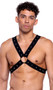 Studded harness with elastic straps and O ring details.