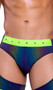 Reflective multicolor briefs. Please note the item changes colors in different lighting as shown in photos.