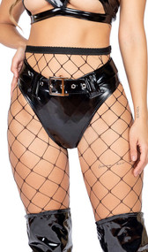 Latex high waisted shorts feature high cut on the leg, cheeky cut back, belt loops and adjustable belt with buckle closure.