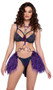 Bikini style low rise shorts feature reflective multicolor fabric, O ring accents and thong cut back.
