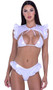 Metallic iridescent bikini style top features adjustable triangle cups, halter neck and tie back.