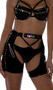 Vinyl chaps feature light up LOVE strap with D ring accents on the waistband, and clear cut out rainbow light up strips down the side of each leg.