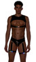 Vinyl crop top features light up LOVE strap with D ring accents and criss cross elastic strap back.