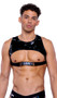 Vinyl crop top features light up LOVE strap with D ring accents and criss cross elastic strap back.