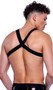 Vinyl crop top features light up LOVE strap with D ring accents and criss cross elastic strap back.