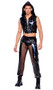 Vinyl and fishnet joggers feature light up strips down each leg, elastic waist and drawstring closure.