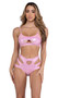 Metallic iridescent crop top features scoop neckline, spaghetti straps and front keyhole cut out.