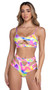 Shimmer multicolor shorts feature high waist, front keyhole and side cut outs.