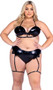 Vinyl bikini style top features triangle cups with bow and extra strap accent, halter neck and tie back.