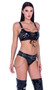 Vinyl crop top features lace up details with grommets, wide shoulder straps and O ring accents.