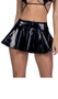 Vinyl flare mini skirt with wide waistband. Pull on style.