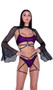 Fishnet bikini style shorts feature shimmer lining, attached strappy front detail, O ring accents, shimmer trim and leg straps.