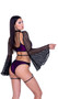 Fishnet bikini style shorts feature shimmer lining, attached strappy front detail, O ring accents, shimmer trim and leg straps.
