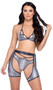 Snake skin print bikini style crop top features triangle cups with keyhole cut outs, O ring accents, halter neck and tie back.