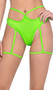 Thong back shorts feature extra strap detail, O ring accent and attached leg garter wraps.