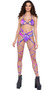 Thong back shorts feature open front with strap detail, O ring accent, and shimmer trim.