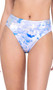 Cloud print high waisted shorts feature metallic accents, high cut and cheeky back.