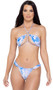 Cloud print bikini style low rise shorts feature metallic accents, O ring details and thong cut back.