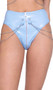 High waisted vinyl shorts feature chain accents and zip front closure.
