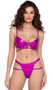 Metallic bikini style shorts with extra strap on waistband, gold metal hardware, extra hip strap detail, and cheeky cut back.