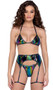 Multicolor vinyl crop top features adjustable triangle cups, halter neck and tie back closure.