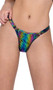 Multicolor vinyl low rise thong with O ring accents.