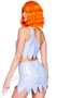 Yabba Dabba Diva costume includes vinyl tonal leopard print one shoulder crop top with zig zag trim and matching mini skirt. Two piece set.