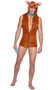 Mystery Pup costume includes sleeveless fleece short jumpsuit with attached dog hood featuring ears, snout and nose, attached stuffed tail and front zipper closure. Collar with detachable chain leash also included. Two piece set.