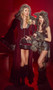 Red Riding Hood costume includes long floor length velvet coat with hood, faux fur trim, open flyaway front, bell sleeves, and front zipper closure.  High waisted shorts also included. Two piece set.