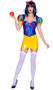 Enchanted Forest Vixen costume includes sleeveless vinyl corset top with contrast trim, lace up back and size zipper closure. Matching shrug with puff sleeves and tall collar also included. Garter mini skirt and headpiece with bow also included. Four piece set.