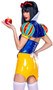Enchanted Forest Vixen costume includes sleeveless vinyl corset top with contrast trim, lace up back and size zipper closure. Matching shrug with puff sleeves and tall collar also included. Garter mini skirt and headpiece with bow also included. Four piece set.