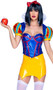 Enchanted Forest Vixen costume includes sleeveless vinyl corset top with contrast trim, lace up back and size zipper closure. Matching shrug with puff sleeves and tall collar also included. Garter mini skirt and headpiece with bow also included. Four piece set.