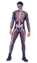 Sexy Skeleton costume includes sheer long sleeve jumpsuit with screen printed skeleton on front and back, and back zipper closure. One piece.