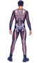 Sexy Skeleton costume includes sheer long sleeve jumpsuit with screen printed skeleton on front and back, and back zipper closure. One piece.