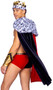 King of Hearts costume includes mid length two toned cape with faux fur trim, collar with jewel accents, and faux medal. Matching shorts with metallic striped design and matching crown with heart pattern also included. Three piece set.