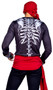 Pirates Curse costume includes long sleeve shirt with screen printed skeleton on front and back, head scarf, and sash. Brocade vest with gold trim, collar and faux button accents also included. Four piece set.