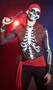 Pirates Curse costume includes long sleeve shirt with screen printed skeleton on front and back, head scarf, and sash. Brocade vest with gold trim, collar and faux button accents also included. Four piece set.