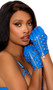 Leather fingerless gloves with spiked studs and zipper closure.