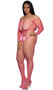 Wide fishnet long sleeve bodystocking features off the shoulder neckline.
