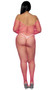 Wide fishnet long sleeve bodystocking features off the shoulder neckline.