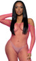 Wide fishnet long sleeve bodystocking features off the shoulder neckline.