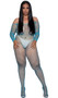 Wide fishnet long sleeve bodystocking features off the shoulder neckline.