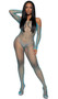 Wide fishnet long sleeve bodystocking features off the shoulder neckline.