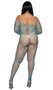 Wide fishnet long sleeve bodystocking features off the shoulder neckline.