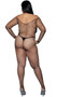 Wide fishnet long sleeve bodystocking features off the shoulder neckline.