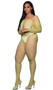 Wide fishnet long sleeve bodystocking features off the shoulder neckline.
