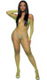 Wide fishnet long sleeve bodystocking features off the shoulder neckline.