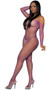 Wide fishnet long sleeve bodystocking features off the shoulder neckline.